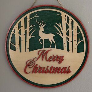 🦌 Handmade Merry Christmas Deer Sign